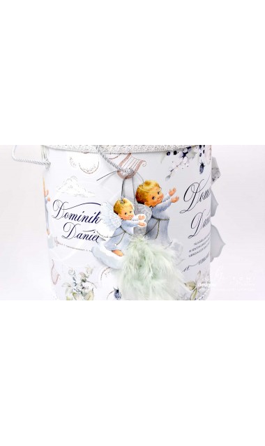 Trusou botez cu ingeri si flori de bumbac personalizat pentru baieti Ingerul Albastru 18